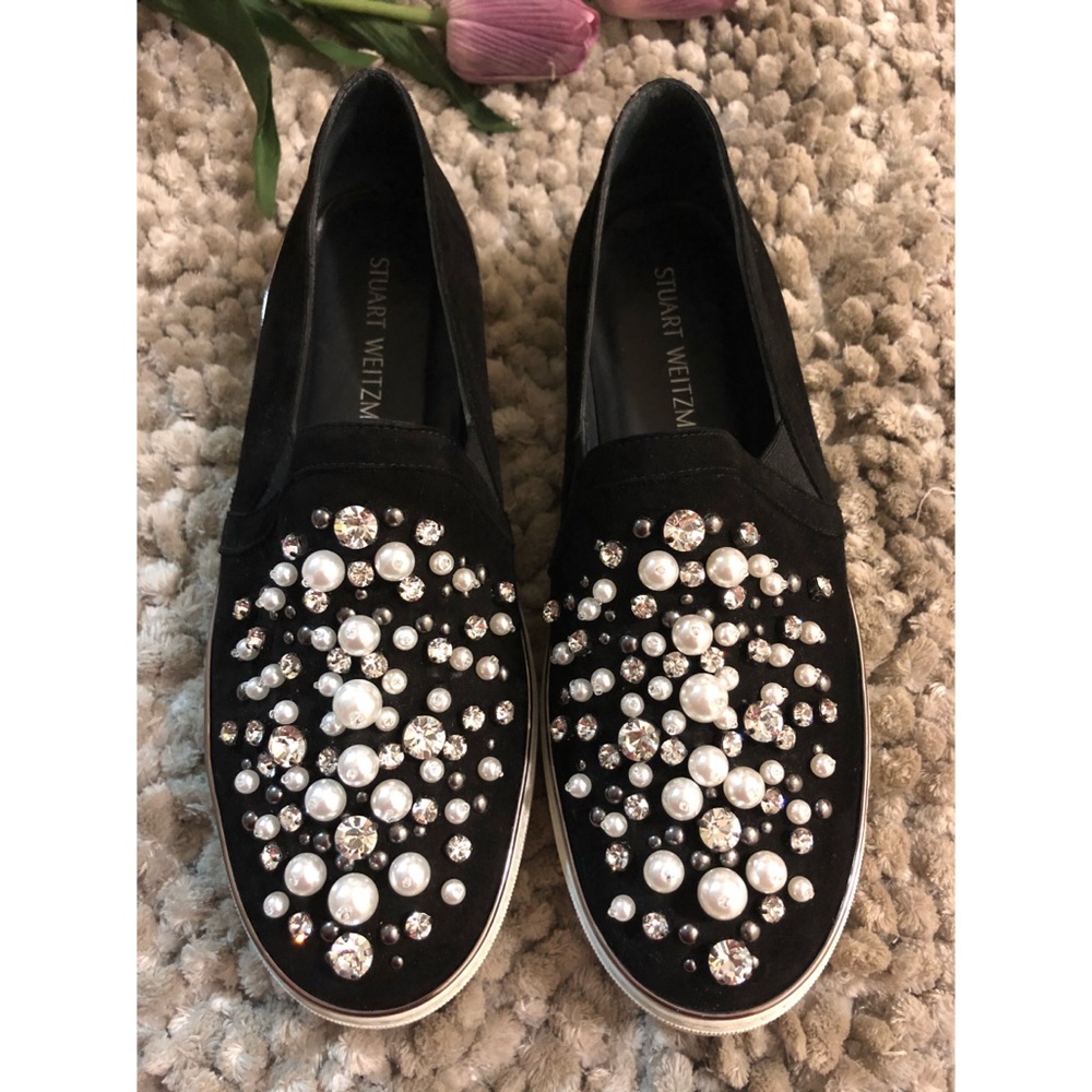 Stuart Weitzman Crystal & Pearl Slip-on Sneakers